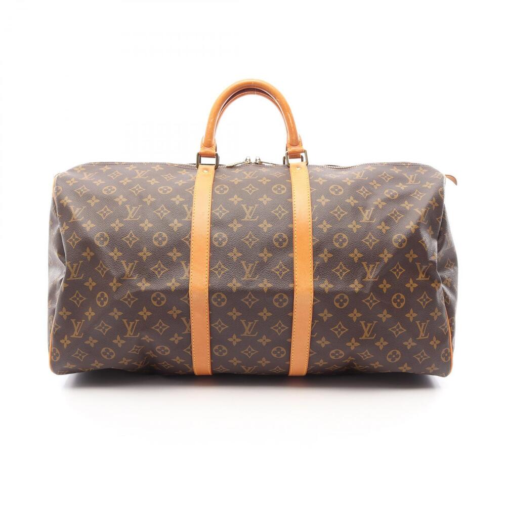 Louis Vuitton Keepall Monogram Canvas Leather Travel Bag Brown